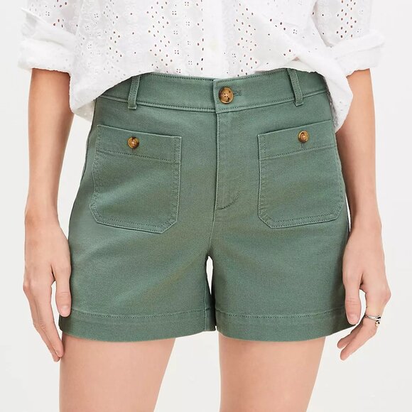 LOFT Women's Curvy Palmer Shorts in Twill Size 0 Evergreen Haze Color - Picture 1 of 8